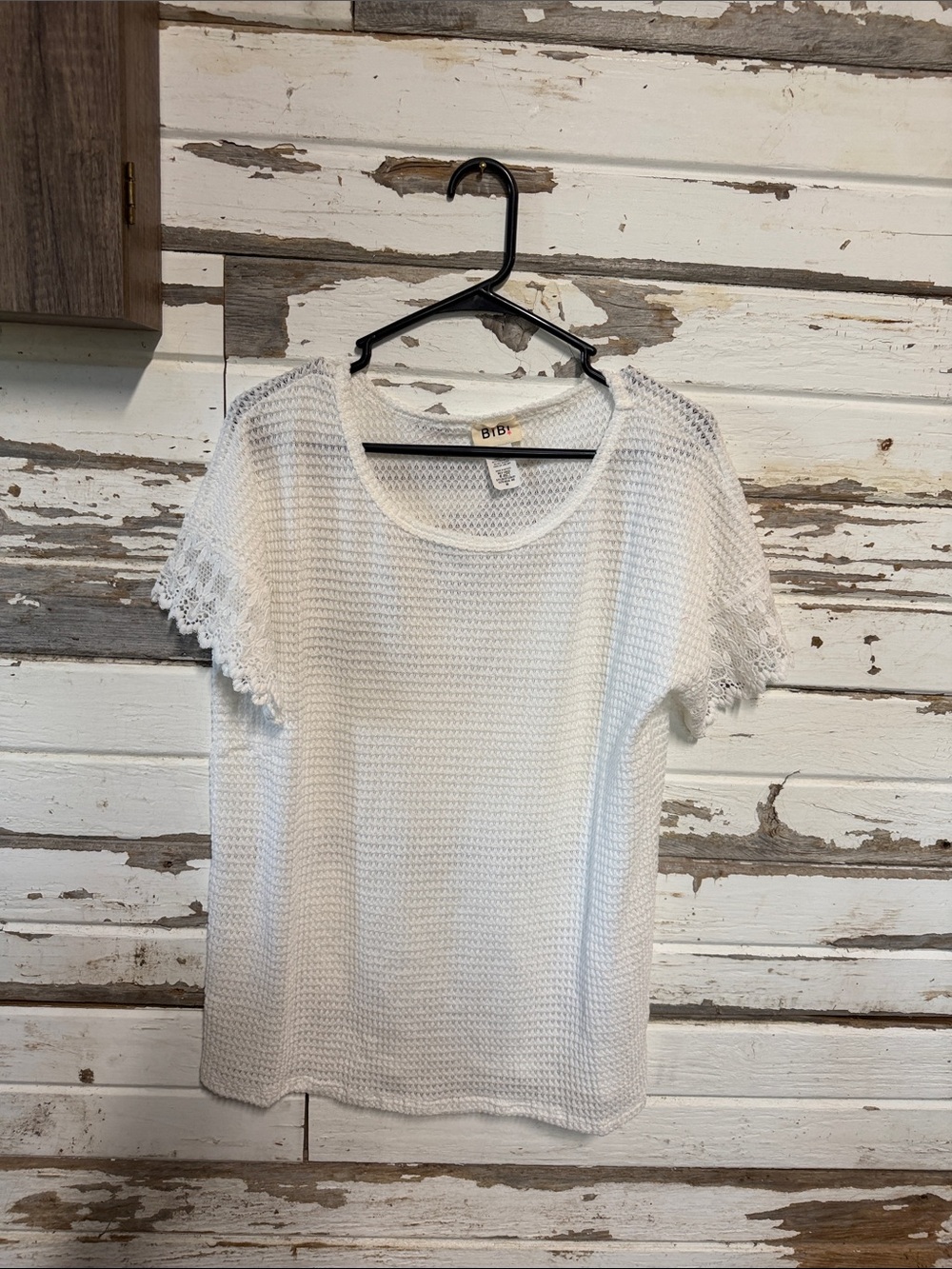 BiBi White Crochet Short Sleeve Knit Top
